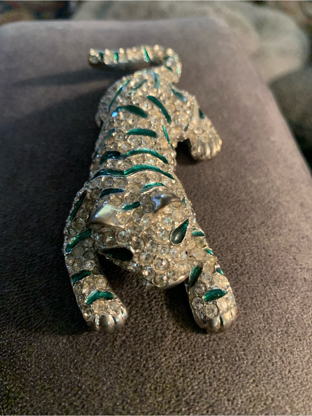 Vintage ‘80s Sardi enameled rhinestone Tiger Brooch